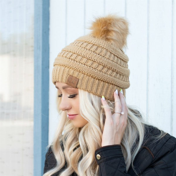 Camel C.C Stamped Pom Beanie